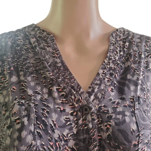 Torrid Sz 3X Harper Leo Zebra Gray Pink Animal Print Popover Blouse Pockets - Picture 3 of 11